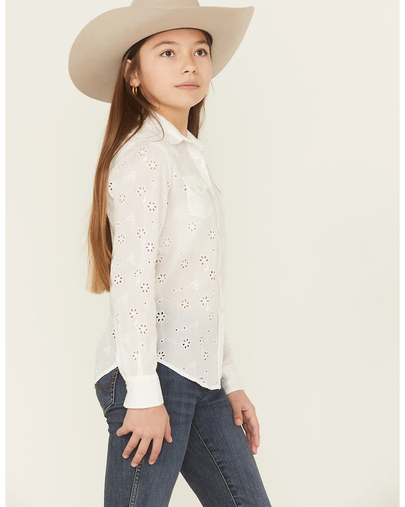 Roper Girls' Eyelet Long Sleeve Button-Down Western Shirt