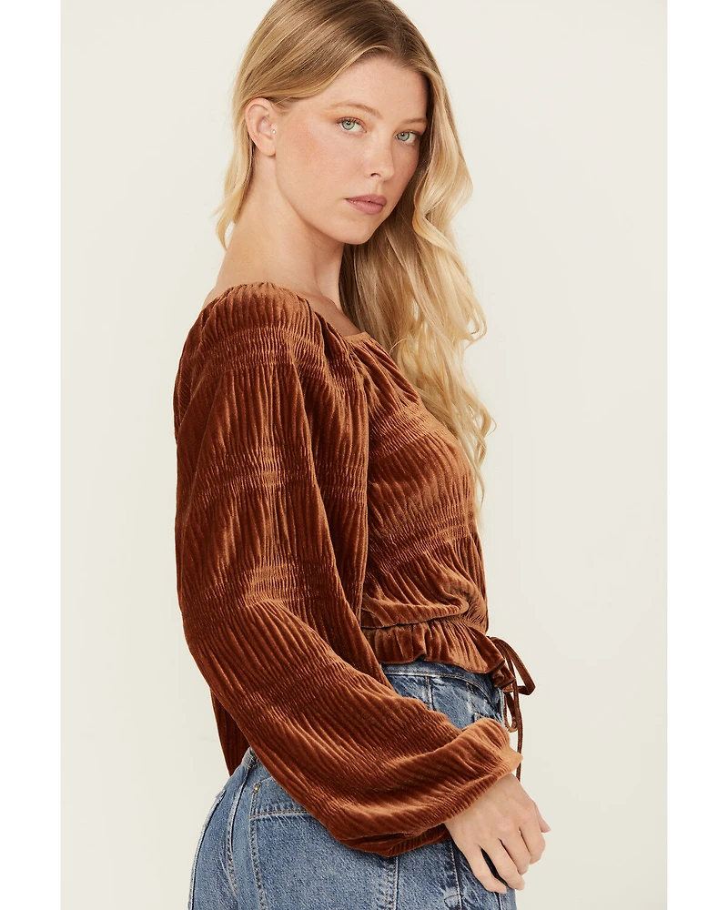 Rock & Roll Denim Women's Velvet Cinch Front Long Sleeve Blouse