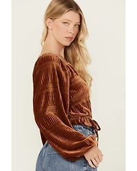 Rock & Roll Denim Women's Velvet Cinch Front Long Sleeve Blouse