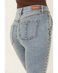Shyanne Women's Tansy Medium Wash High Rise Fringe Stretch Flare Jeans
