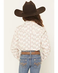 Panhandle Girls' Cowboy Print Long Sleeve Snap Western Shirt