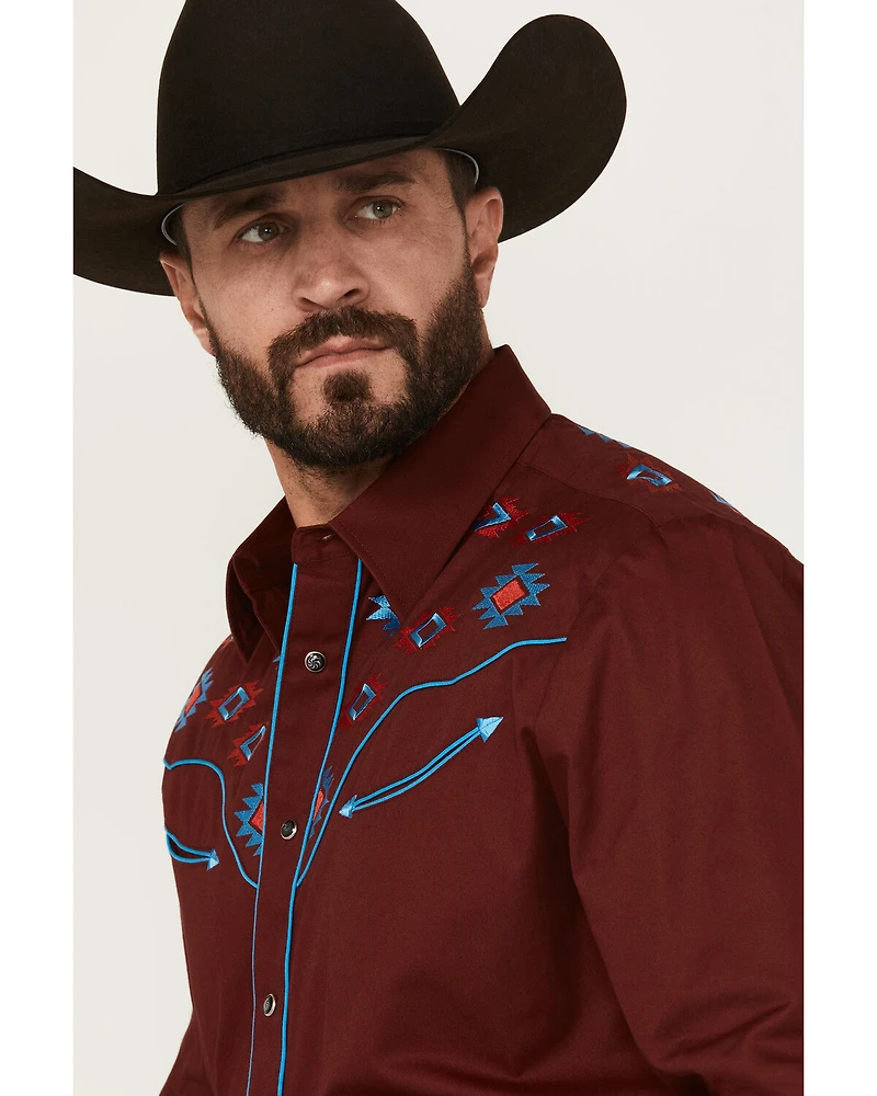 Rodeo Clothing Men's Embroidered Yoke Long Sleeve Snap Western Shirt