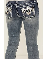 Grace LA Girls' Chevron Cactus Embroidered Bootcut Stretch Denim Jeans