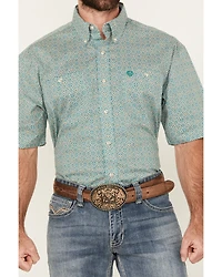 George Strait by Wrangler Men's Geo Print Short Sleeve Button-Down Stretch Western Shirt
