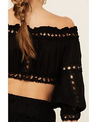 Revel Women's Cropped Off Shoulder Crochet Top