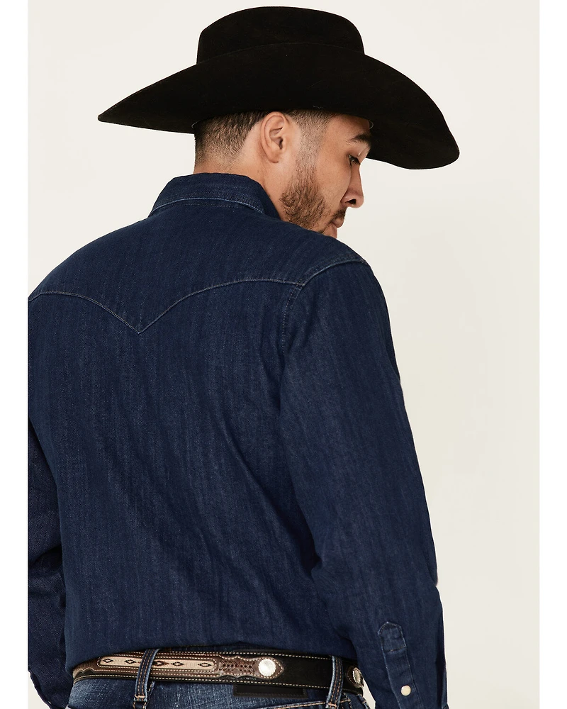 Wrangler Men's Dark Denim Solid Long Sleeve Snap Western Shirt