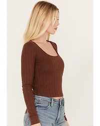 Shyanne Women's Pointelle Ruffle Trim Crop Top