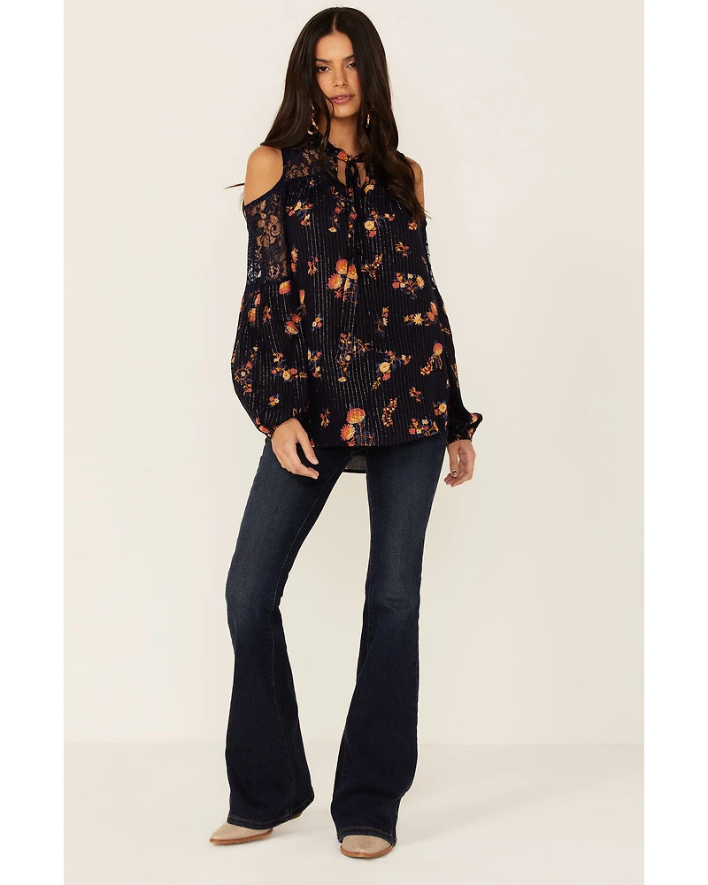 Miss Me Women's Cold Shoulder Long Sleeve Floral Top