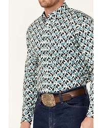 RANK 45® Men's Abstract Geo Print Long Sleeve Button-Down Shirt