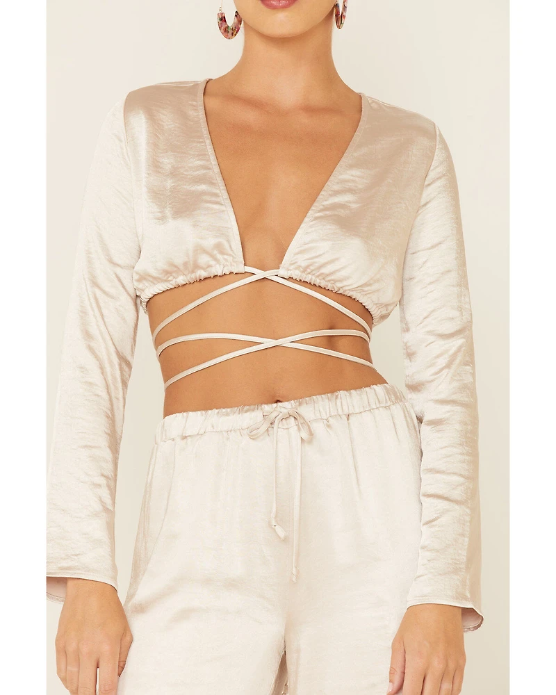 The Now Women's Lily Wrap Long Sleeve Crop Top