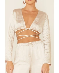 The Now Women's Lily Wrap Long Sleeve Crop Top