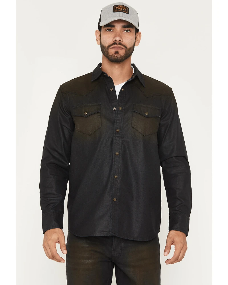 Moonshine Spirit Men's Wax Coated Denim Long Sleeve Snap Western Shirt