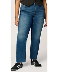 Warp + Weft Women's Ase Dark Wash High Rise Straight Stretch Denim Jeans - Plus