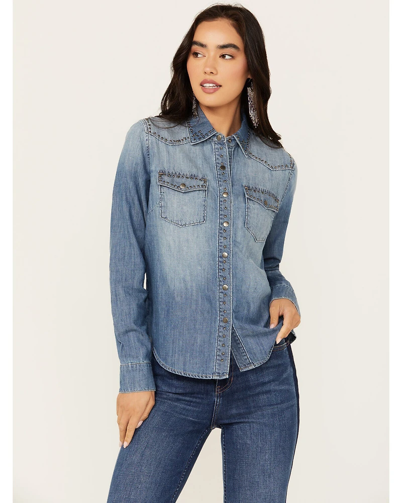 Idyllwind Women's Rigid Wayside Studded Chambray Long Sleeve Snap Western Shirt