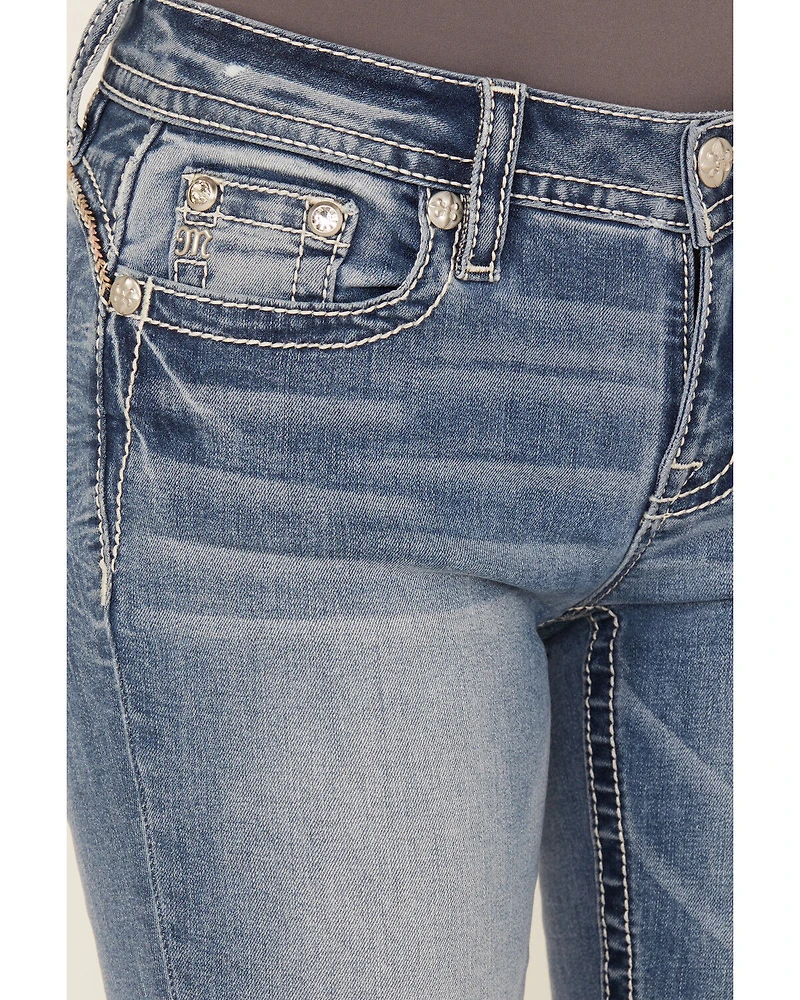 Miss Me Women's Medium Wash Wing Embroidered 30" Bootcut Stretch Jeans
