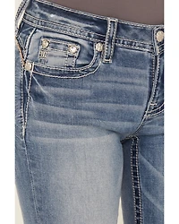 Miss Me Women's Medium Wash Wing Embroidered 30" Bootcut Stretch Jeans