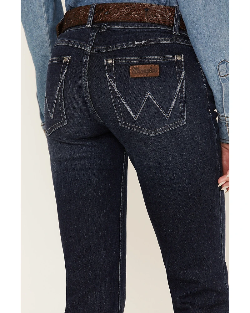 Wrangler Retro Women's Dark Wash Mid Rise Mae Alexis Stretch Bootcut Jeans