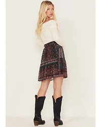 Molly Bracken Women's Metallic Floral Stripe Tiered Skirt
