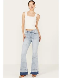 Ceros Women's Light Wash High Rise Starred Flare Stretch Jeans