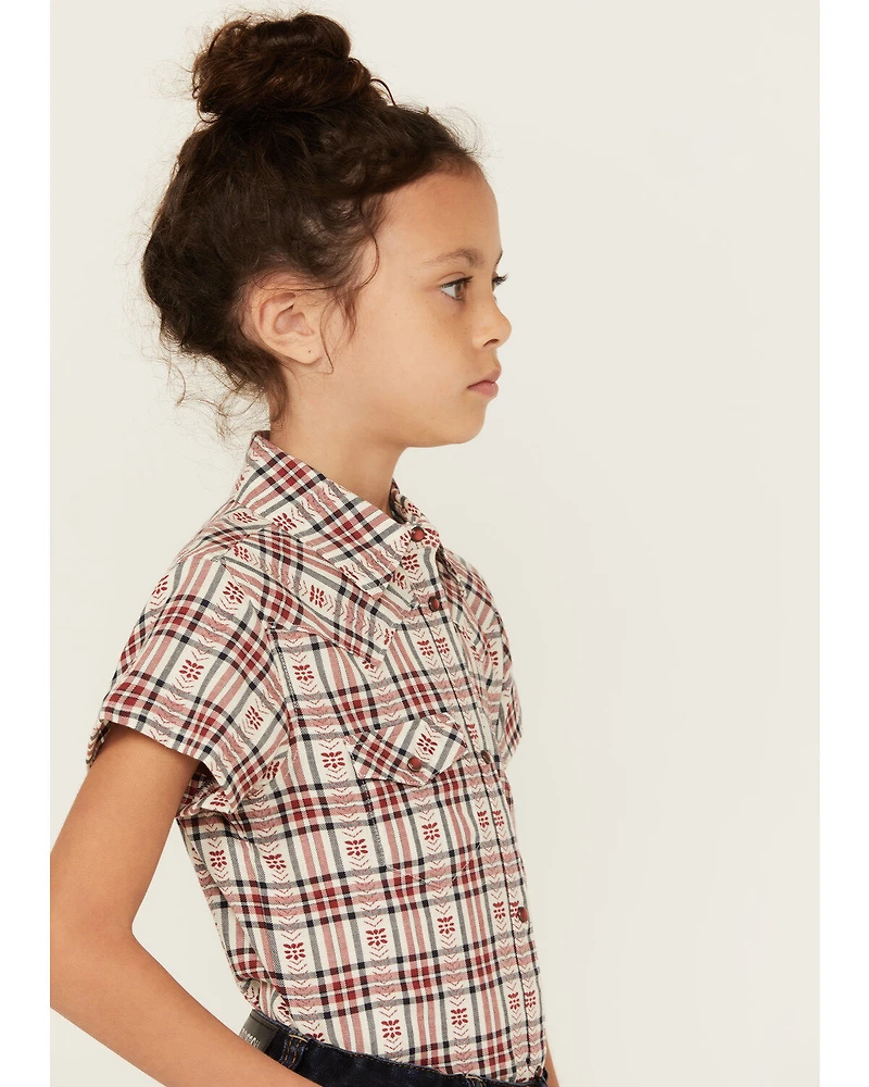 Shyanne Girls' Dobby Teton Plaid Print Short Sleeve Pearl Snap Western Shirt