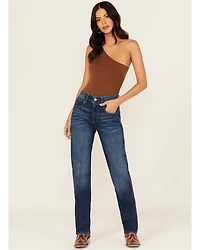 Warp + Weft Women's New Girl With An Old Soul Dark Wash High Rise Straight Leg Denim Jeans