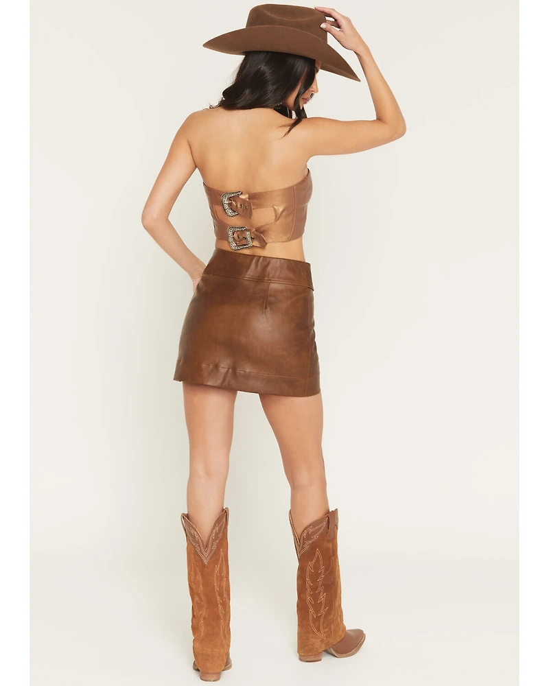 Show Me Your Mumu Women's Maverick Faux Leather Belted Mini Skirt