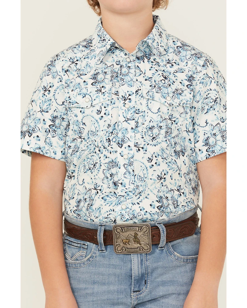 Cody James Boys' Frontier Threads Paisley Print Short Sleeve Snap Western Shirt