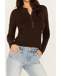Cleo + Wolf Women's Ribbed Henley Sweater