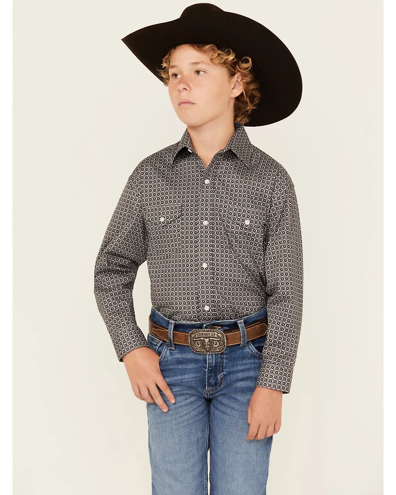 Panhandle Boys' Geo Print Long Sleeve Snap Western Shirt