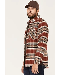 Brixton Men's Bowery Stretch Plaid Print Long Sleeve Utility Flannel Shirt