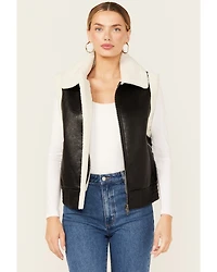 Ashley Women's Faux Leather Aviator Sherpa Zip-Up Vest