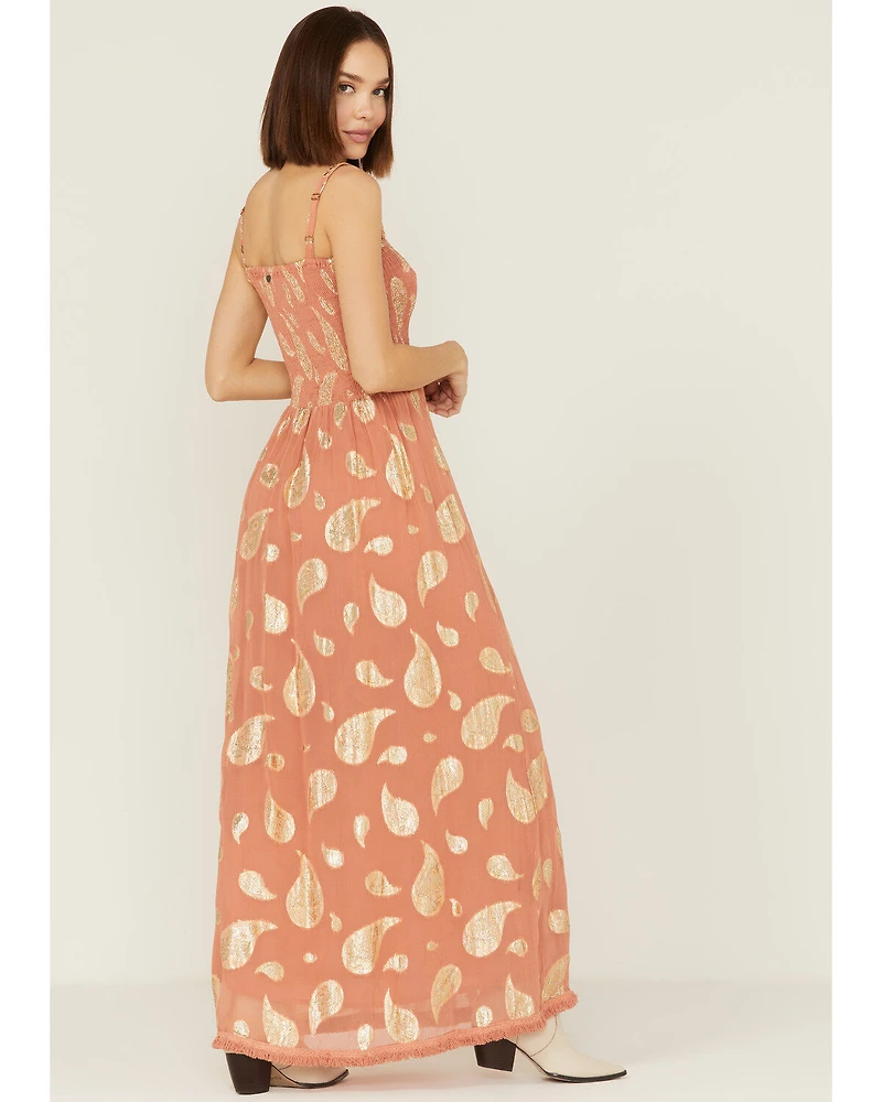 Z&L Women's Sophia Paisley Print Smocked Sleeveless Maxi Dress