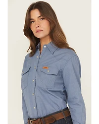 Wrangler Women's FR Blue Snap Long Sleeve Work Shirt