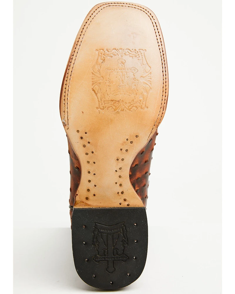 Tanner Marl Men's Exotic Ostrich Print Western Boots - Broad Square Toe