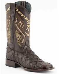 Ferrini Men's Bronco Brown Pirarucu Print Western Boots - Broad Square Toe