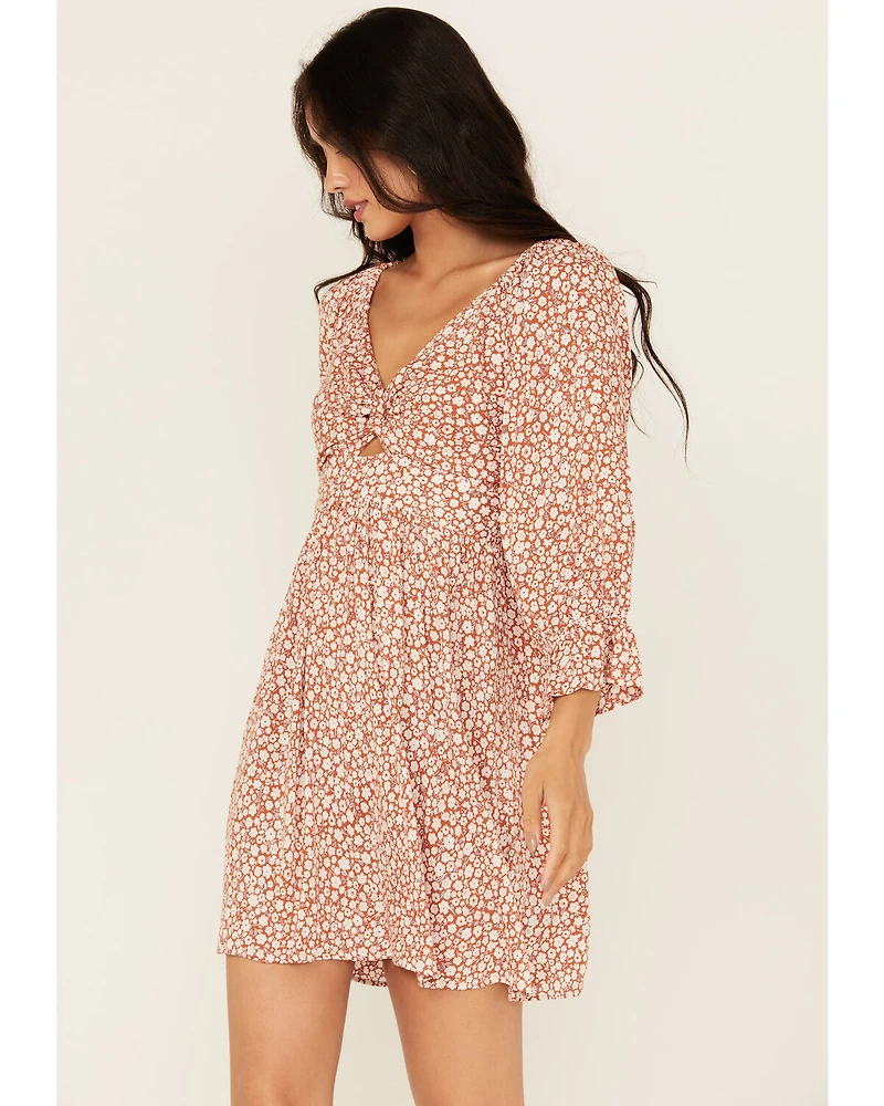 Angie Women's Floral Print Knot Front Mini Dress