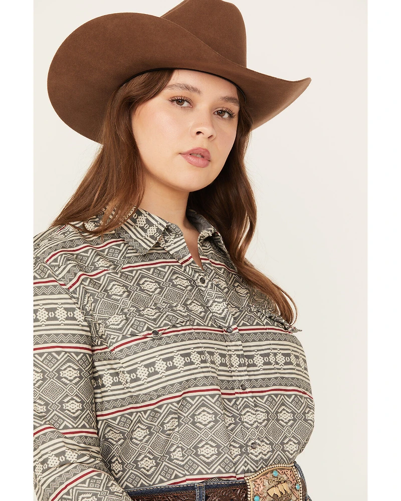 Roper Women's Southwestern Print Long Sleeve Snap Western Shirt - Plus