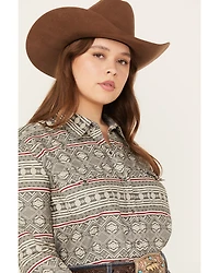 Roper Women's Southwestern Print Long Sleeve Snap Western Shirt - Plus