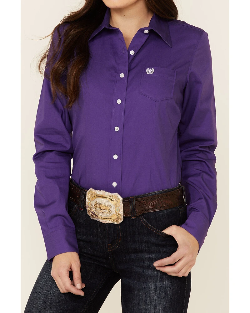 Cinch Women's Solid Purple Long Sleeve Button-Down Western Core Shirt