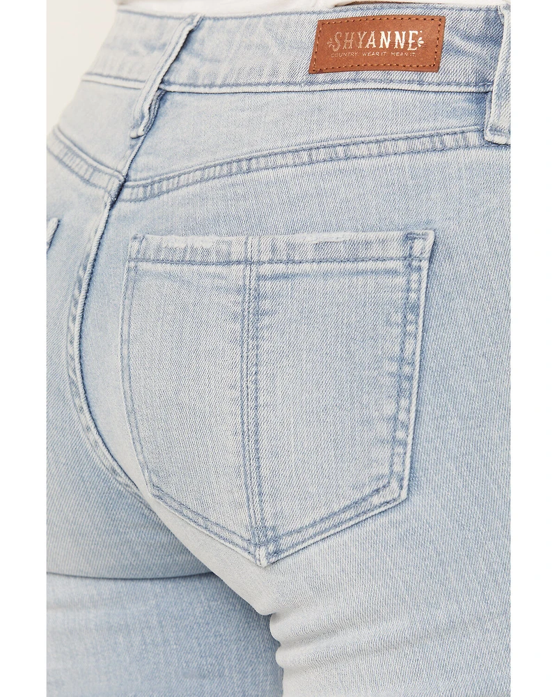 Shyanne Women's Senita Light Medium Wash Low Rise Bootcut Stretch Denim Jeans