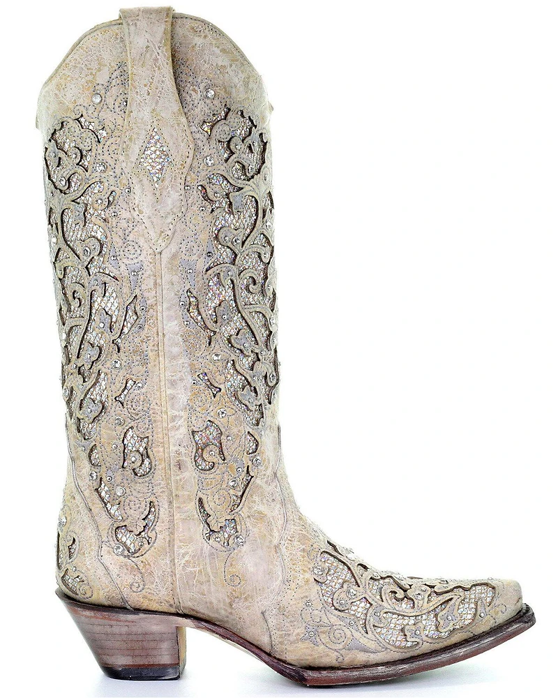 Corral Women's White Glitter Inlay Western Boots