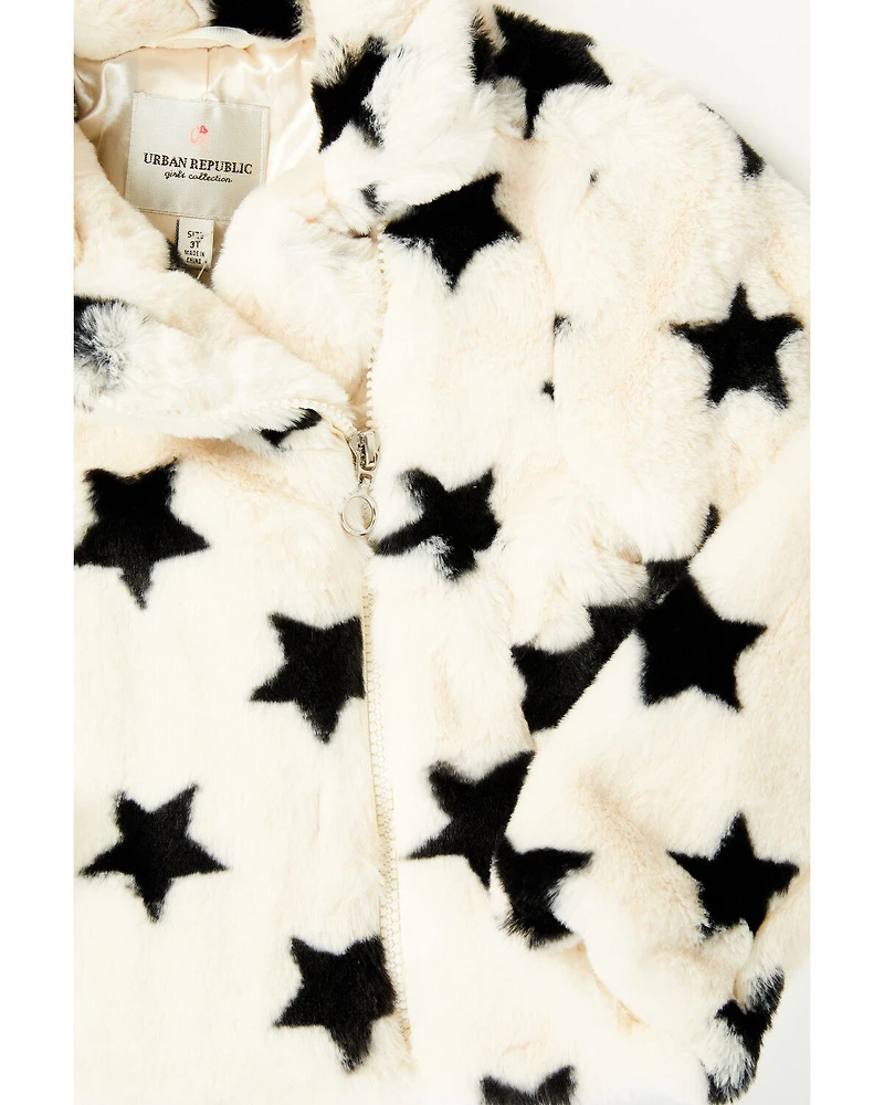 Urban Republic Toddler Girls' Star Print Faux Fur Moto Jacket