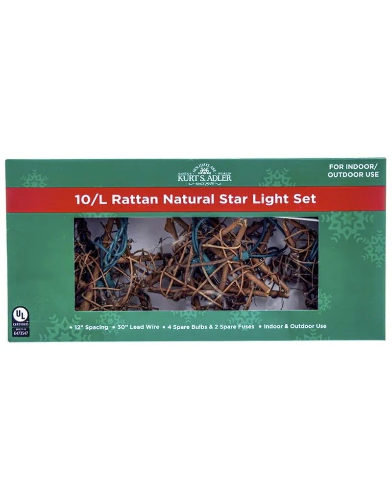 Kurt Adler 9' UL 10L Rattan Natural Star Light Set