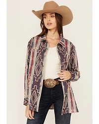 Shyanne Women's Southwestern Striped Long Sleeve Concho Snap Western Shirt