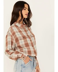 Cleo + Wolf Women's Fall Plaid Print Long Sleeve Cropped Button-Down Shirt