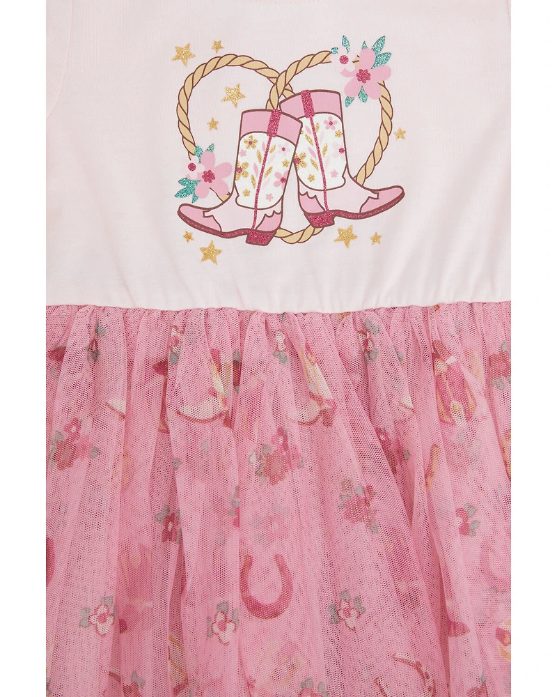 Sugar California Toddler Girls' Cowboy Boot Long Sleeve Tutu Dress