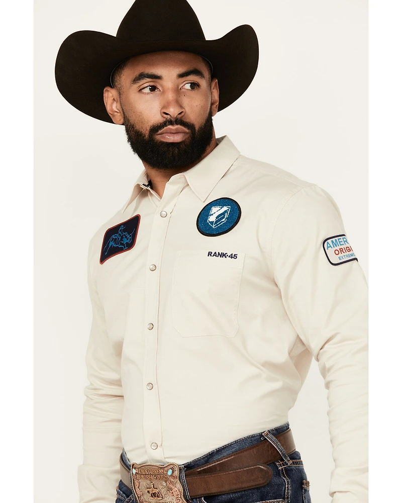 RANK 45® Men's Patched Racer Logo Long Sleeve Snap Stretch Performance Western Shirt