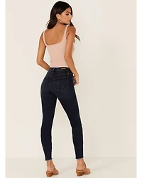Shyanne Women's High Rise Fringe Hem Front Button Stretch Skinny Jeans