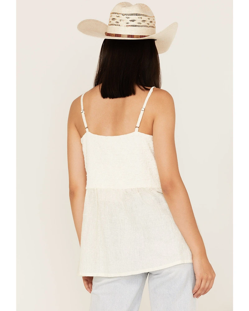 Cleo + Wolf Women's Smocked Button Front Woven Tank Top
