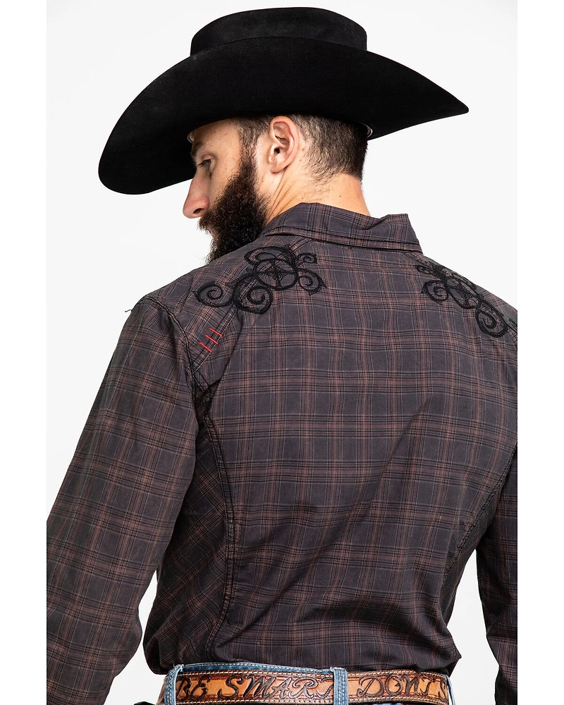 Austin Season Men's Embroidered Cross Plaid Print Button Long Sleeve Western Shirt
